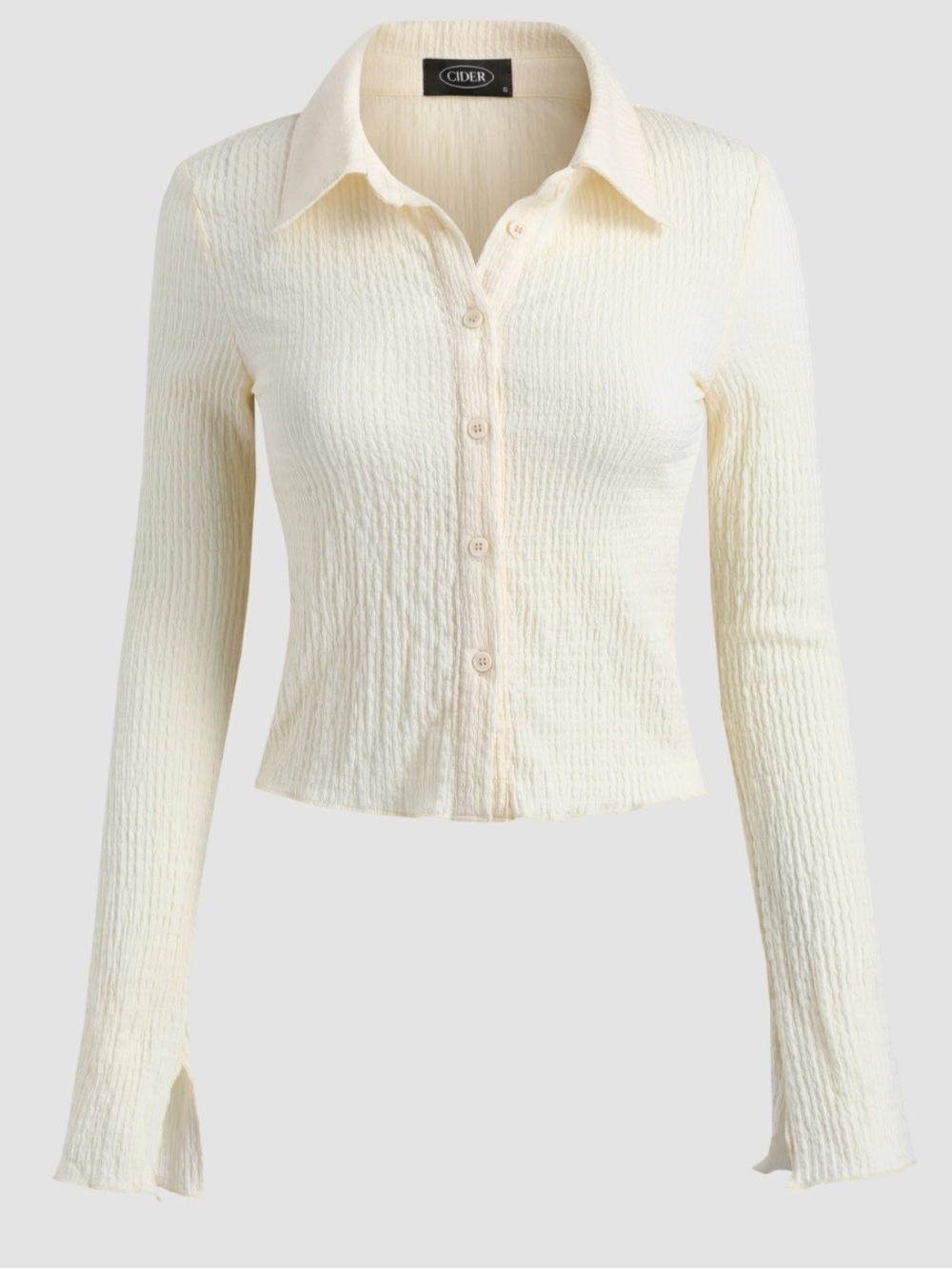 Cider Cream Button-Front Textured Long Sleeve Shirt